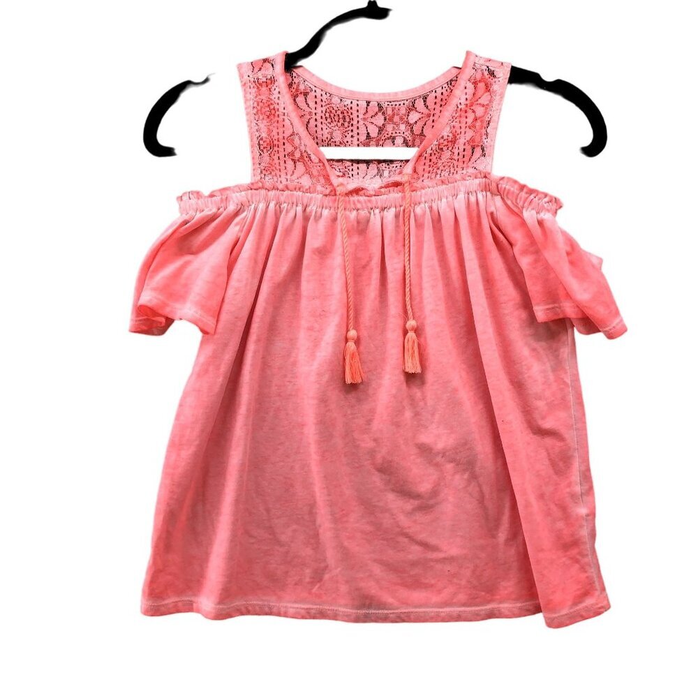 Justice Girls Size 10 Summer Top Cold Shoulder Sunwash Pink Crochet Boho